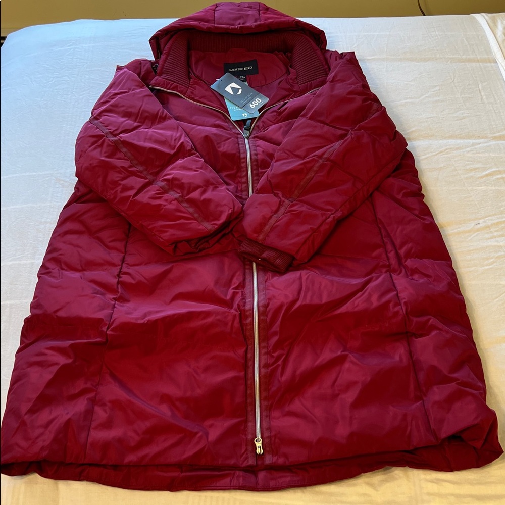 Lands' End Women's Burgundy Quilted Ski & Snow Jacket with Hood